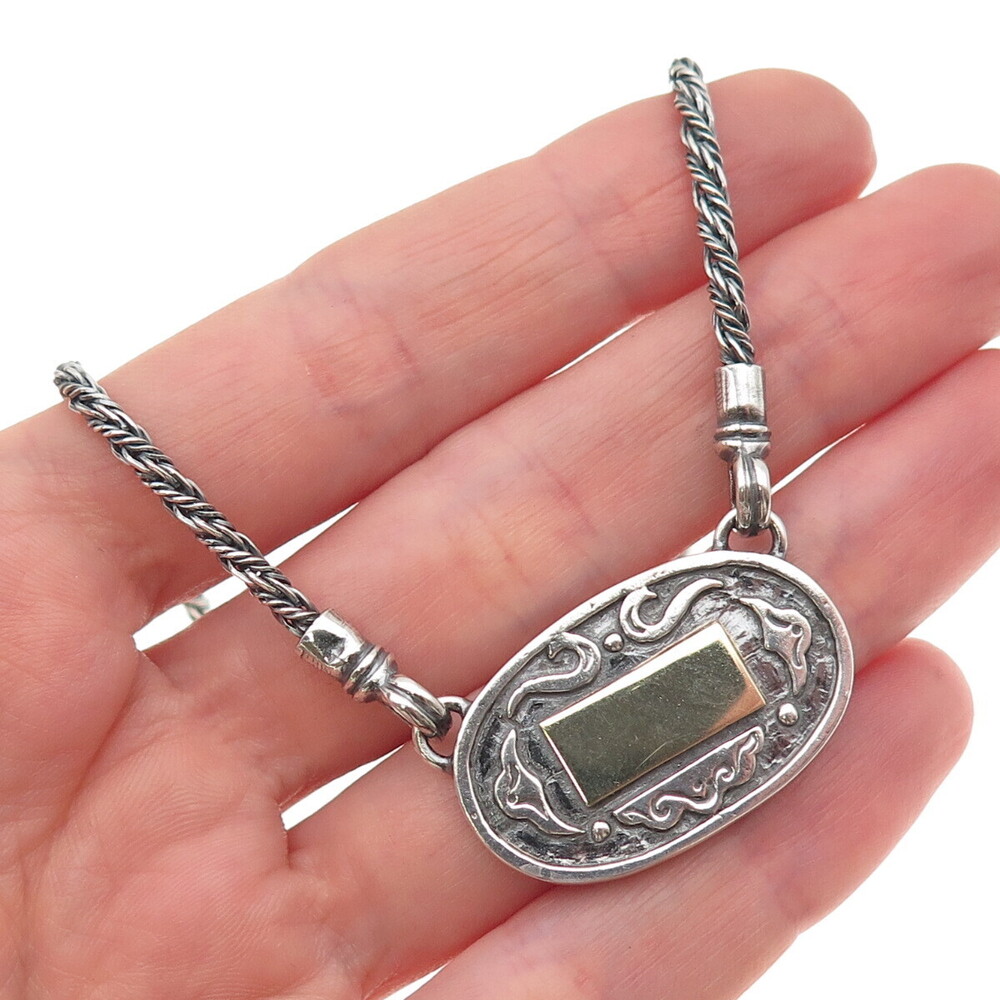 TAMIR ZUMAN Sterling Silver 2-Tone Vintage Modernist Oxidized Chain Necklace 18"